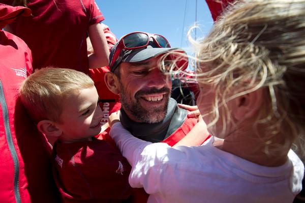 Co-skipper Stu Bannatyne is reunited with family in Cape Town.